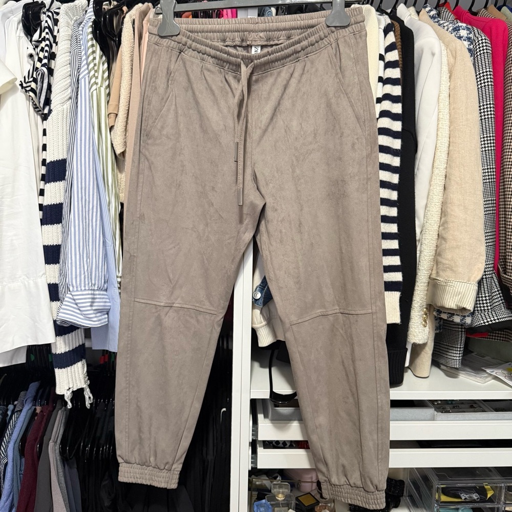 ZARA Taupe Faux Suede Jogger Pants | Size M